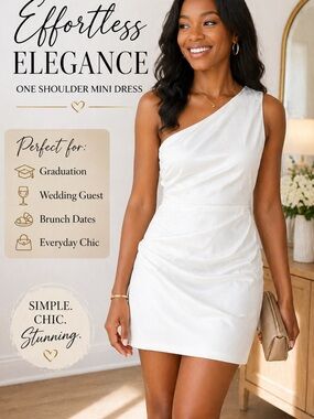 White One Shoulder Mini Dress – Wedding Guest, Graduation, Chic Minimalist